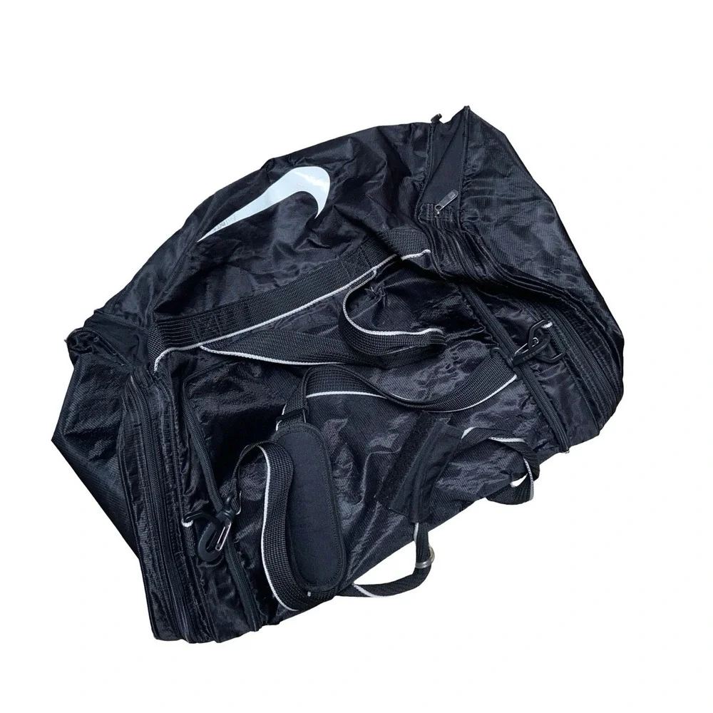 Vintage Nike Team Duffel Bag Black Gym Travel Sports Shoe Compartment Large